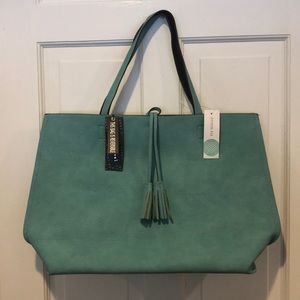 NWT turquoise/navy blue reversible tote